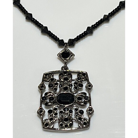 Liz Claiborne Necklace Black Beaded Open Filigree VTG 19" Victorian Goth - Picture 1 of 8
